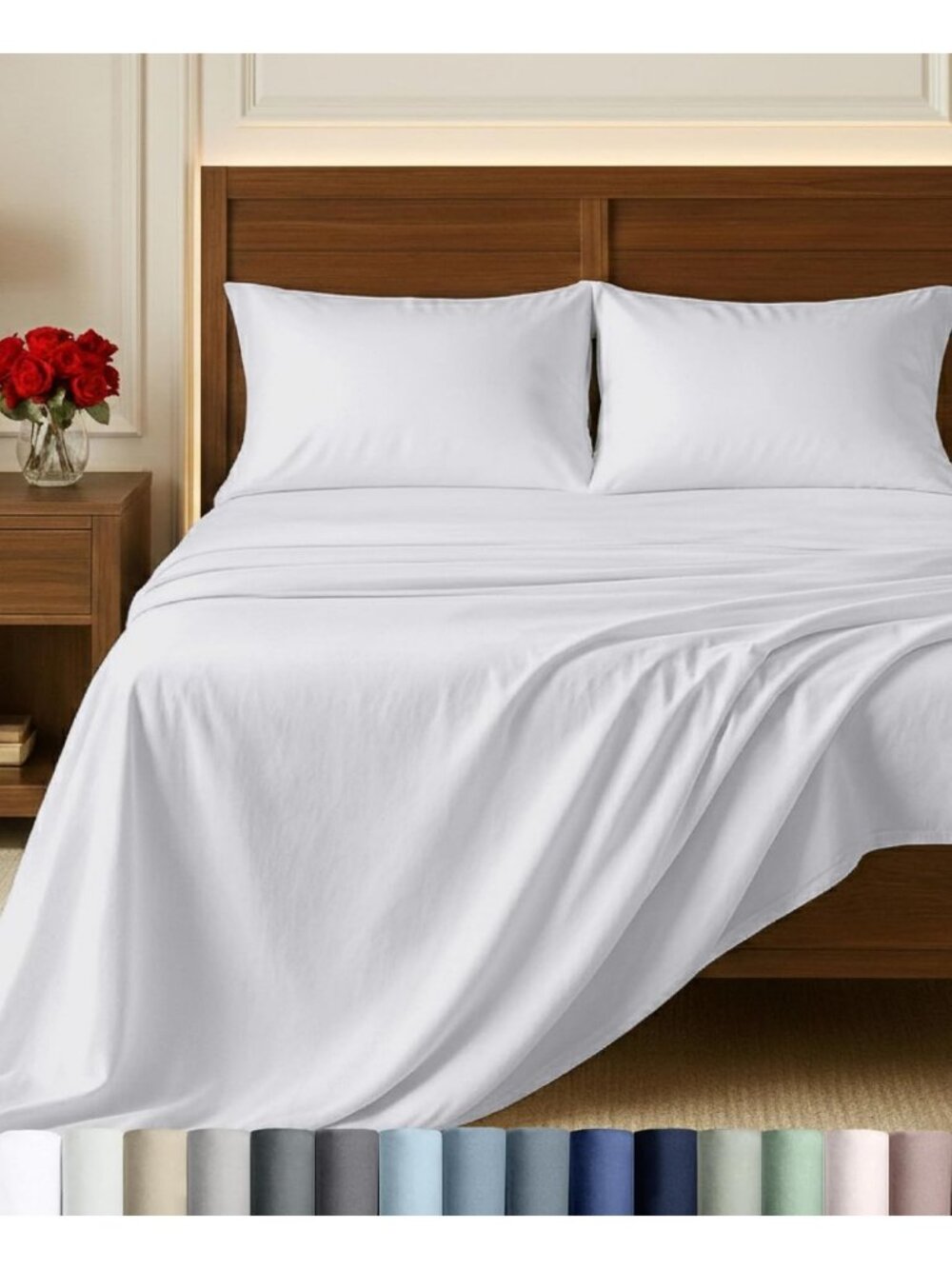 Luxurious 100% Egyptian Cotton Full Size Sheets Set - Bright White, Soft
